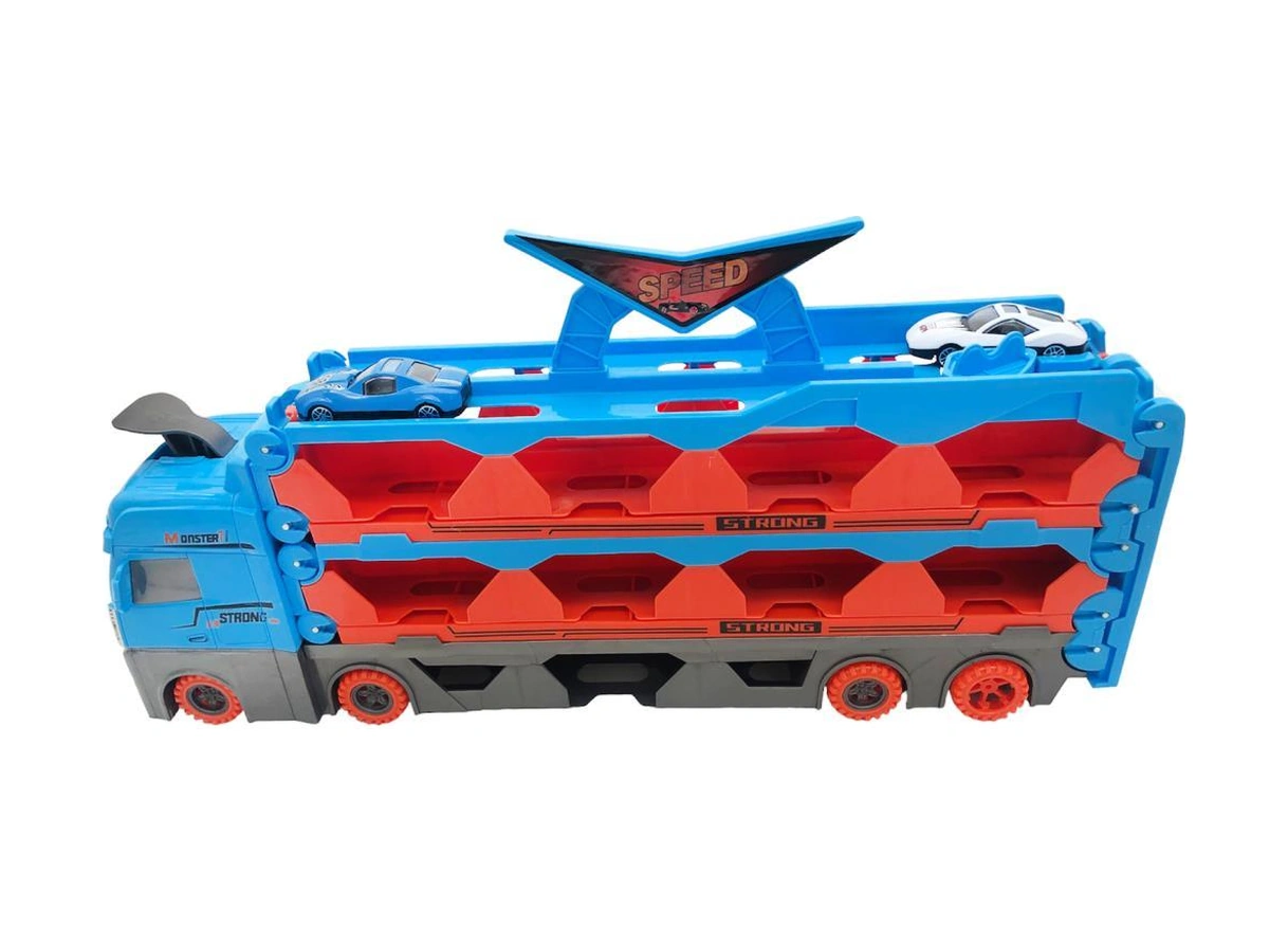 Farbu Oyuncak Sürat Pistli Tır, 2 Mt Pist Tek Kol Fırlatıcı 24 Araç Kapasiteli Taşıyıcı Tır, 2 Adet Araba İçerir Mavi Mavİ