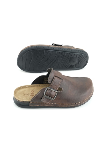 Gezer Gemo Erkek İç Taban Hakiki Deri Tek Toka Ayarlanabilir Ev Bahçe Günlük Terlik Kahve