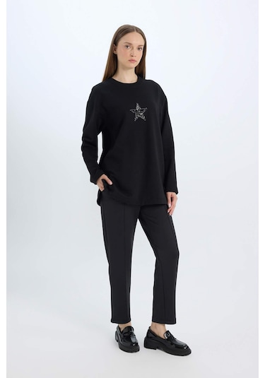 DeFacto Regular Fit Cepli Pensli Skuba Dalgıç Kumaş Esnek Belli Pantolon D9029AX24WNBK34