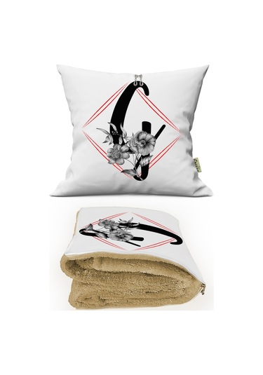 G Harfi Baskılı Kişiye Özel Dekoratif Yastık + Opsiyonel Battaniye