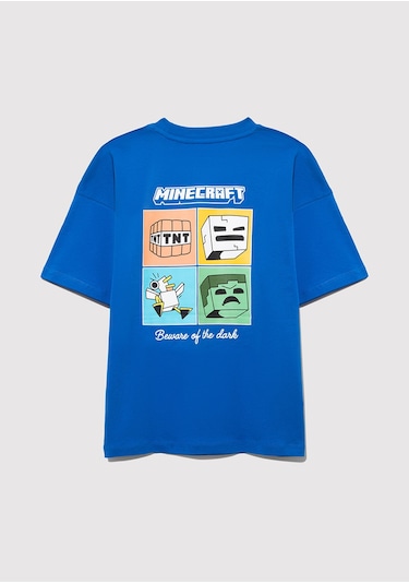 Mavi - Minecraft Baskılı Mavi Tişört 6610342-82491 Mavi