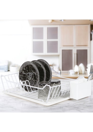 Tek Katlı Bulaşık Sepeti + Tabaklık - Pe Kaplamalı Beyaz