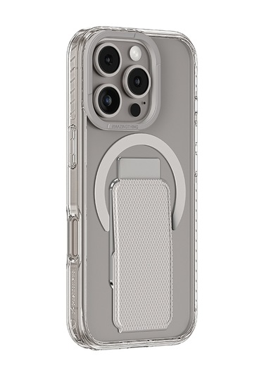 İphone 16 Pro Max Uyumlu Kılıf Magsafe Şarj Özellikli Standlı Amazingthing Titan Pro Plus Kapak Gri