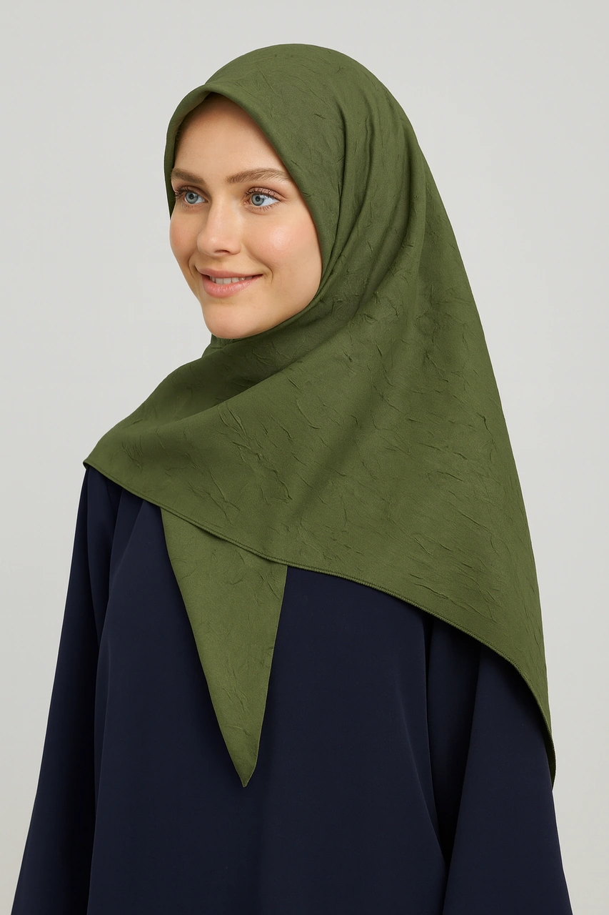 Bambu Kraş Eşarp 100x100 Cm Terletmez, Tok Ve Dik Duran, Dört Mevsim Kullanıma Uygun Haki