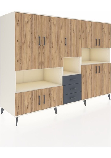 Kronos Dolap 13 Raflı 3 Çekmeceli 9 Kapaklı 220x59x163 Aytaşı-çam Aytaşı-çam/antrasit