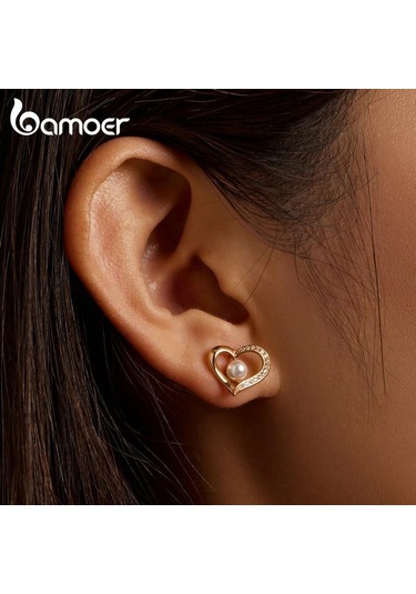 Bamoer Yeni Gelenler 925 Ayar Gümüş Aşk Kabuğu İnci Saplama Küpeler Temizle Cz İle Kadınlar İçin Güzel Takı Yıldönümü Hediyesi A