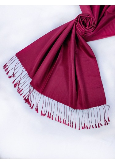 Mısırlı Eşarpları Çift Taraflı Düz Renk İpek Şal Açık Bordo