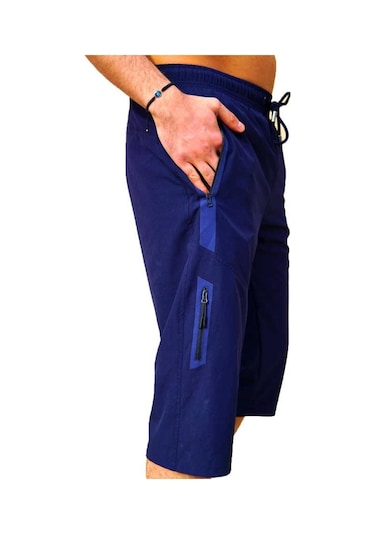 Lacivert Su İtici Özellikli Diz Altı Düz Renk Erkek Kapri Mayo