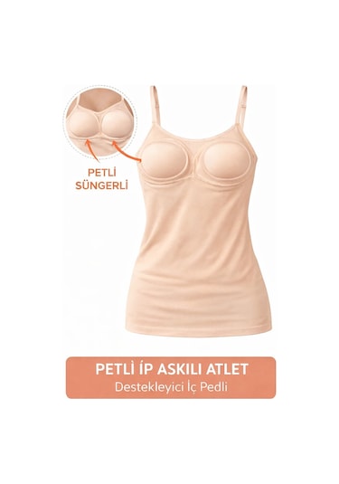 Qulat 3'lü Petli İp Askılı Atlet-  Süngerli Basic Ten