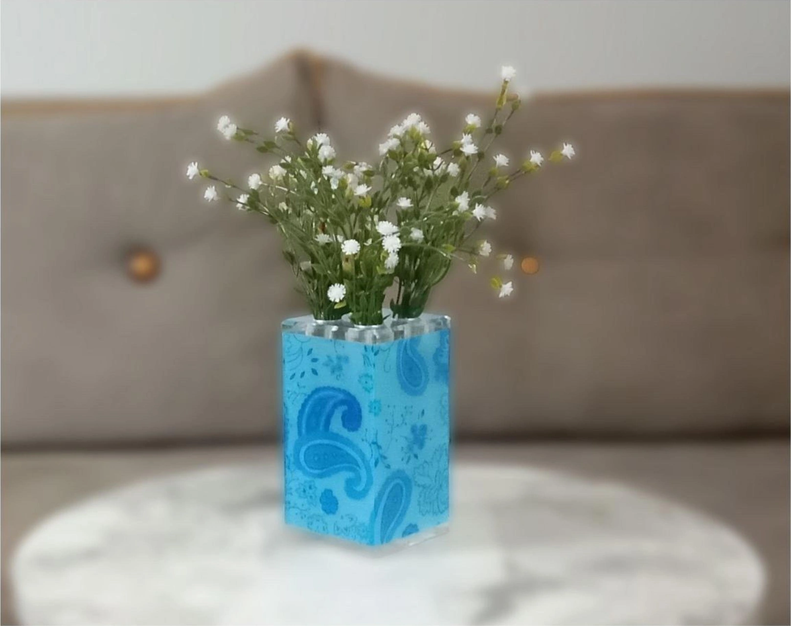 2 Adet Vazo Dahil,vazoda Çiçek,beyaz Yapay Çiçek,vazo Dekoratif Mavi 7x7x17cm Çok Renkli