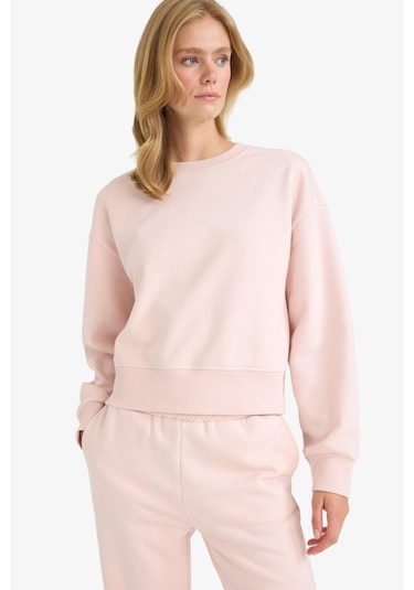 Defacto Boxy Fit Bisiklet Yaka Basic Düz Sweatshirt B8568ax25aupn364 Pembe