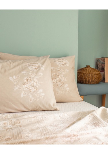 Berne Tek Kişilik Pamuklu Ecocell Baskılı Pike Takımı - Bej Ekru