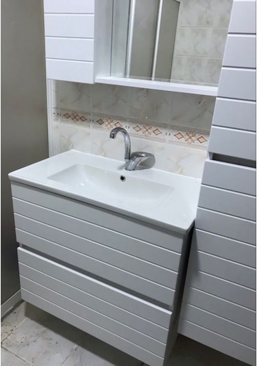 Rmr 3 Lü Banyo Dolabı Takımı 80 Lik Lavabo + Mebran Kapak +