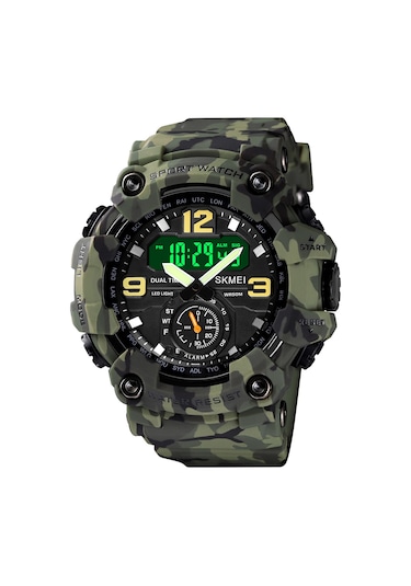 Tenfowee Skmeı Erkek Spor Saati 5atm Su Geçirmez Çift Hareketli Multifonksiyonlu: Alarm, Kronometre, Tarih-gün Ve Aydınlatma Özellikli Yeşil Kamuflaj