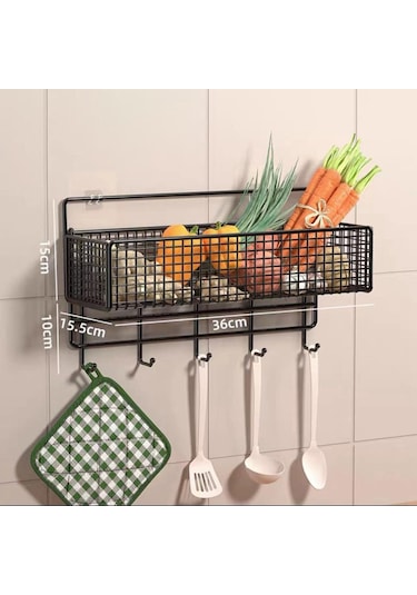 Homyl Tel Sepet, Saklama Sepeti, Duvara Monte Mutfak Için Banyo Siyah