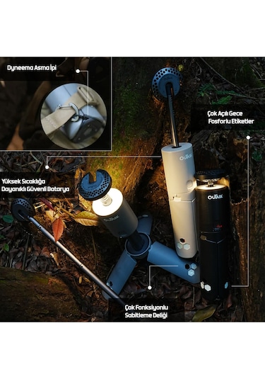 Roxform Outask Teleskopik Şarjlı Kamp Feneri, Bataryalı, Powerbank Özellikli, Led Aydınlatma, Kamp Lambası Haki Yeşili