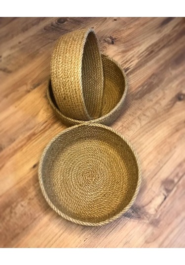 3lü Hasır Sepet, Jüt Sepet, %100 Doğal Hasır Sepet, Çok Amaçlı Dekoratif Hasır Sepet, Organizer