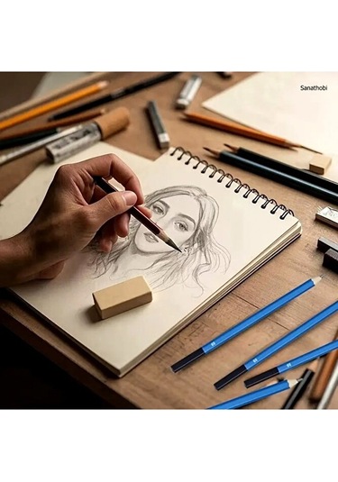 Kara Kalem Çizim Seti, Eskiz Kalem Seti, Dereceli Kalem Set, Tonlama-rulo Kalemlikli-32parça
