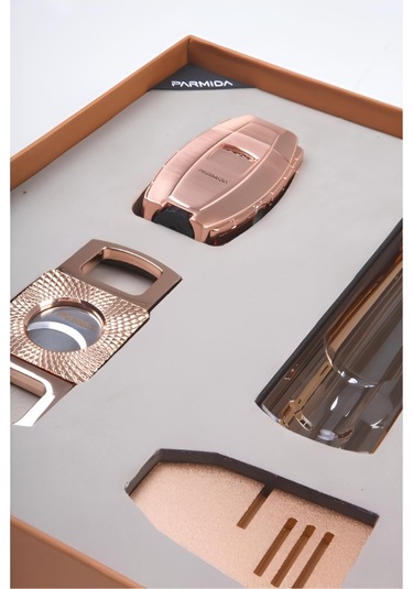 Parmida Çakmak Kesici Küllük Sehpa Bronz Dörtlü Puro Seti