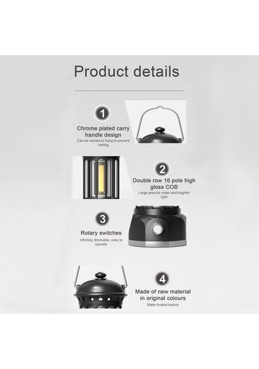 Neevoyu Şarj Edilebilir Taşınabilir Kamp Lambası - 250lm Parlaklık, 5w Cob Işık, 1200mah Pil Beyaz