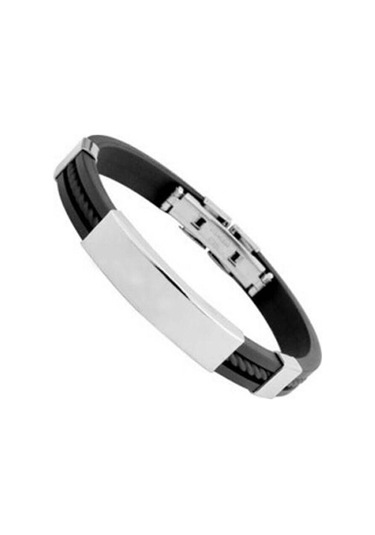 Beyaz Erkekler Punk Kauçuk Paslanmaz Çelik Bileklik Toka Manşet Bileklik Bileklik Güzel