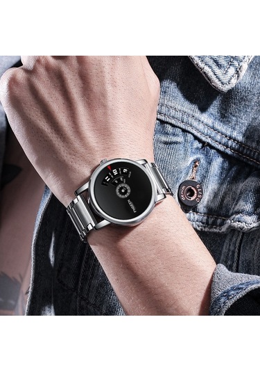 Sones Bınbond Lokomotif Konsept Çelik Kemerli Saat Erkek Canlı Siyah Teknoloji Saati Beyaz Çelik Beyaz Yüz