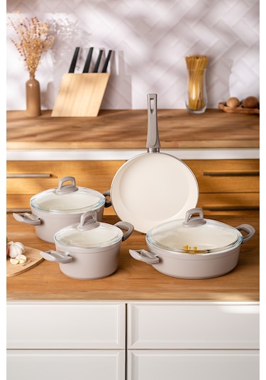 Emsan Crystal 7 Parça Tencere Seti Bej Bej