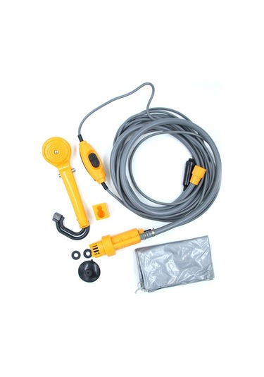 Pazly Taşınabilir 12v Açık Hava Kamp Duş Seti, Pompalı 6m Kablo Çakmak Fişli, 2,5l/dk Sarı
