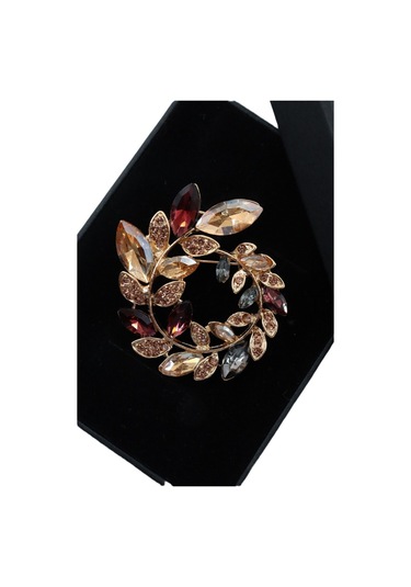 Zeytin Dalı Çelenk Broş. Gold Pırlanta Taşlı Zeytin Dallı Yaka İğnesi Çiçek Broş, Erkek Kadın Broş Gold