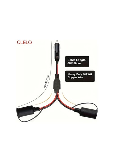Oldfriend Clelo 15a Sigortalı 2'li Çakmak Çıkışı 16awg Bakır Kablo 6ft Araç Şarj Splitter