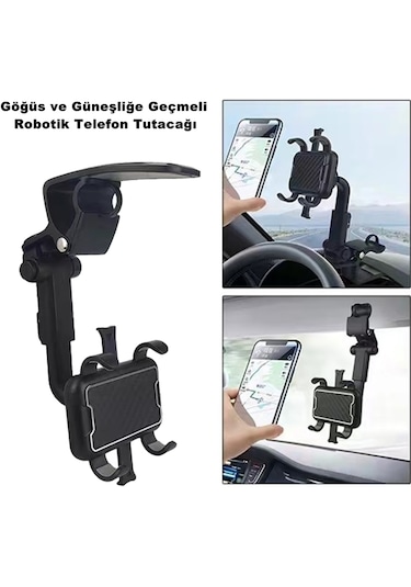 Araç İçi Telefon Tutucu Göğüs ve Güneşliğe Geçmeli Robotik Model