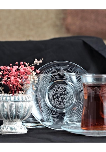 12 Parça Çay Seti - Paşabahçe Heybeli Antik Desen Şeffaf