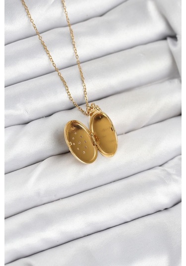 316l Çelik Zincir Gold Renk Kapaklı Açılabilir Model Kadın Kolye - Prt3500eb09349-95271 altın