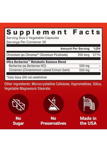 Force Factor Ultra Berberine, 500mg Chromium & Cinnamon 60 Vegeta