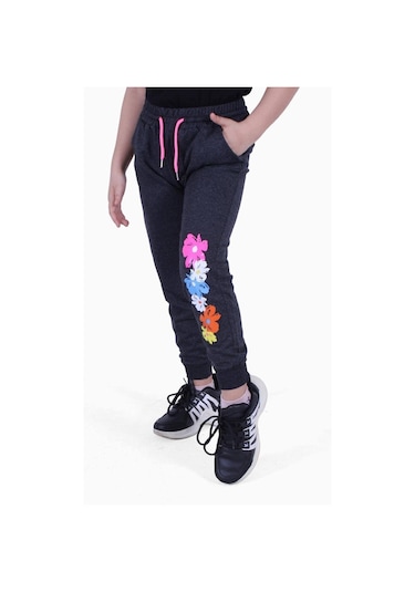 Fyk Kids 3'lü Karışık Desenli, Yüksek Bel Detaylı Kız Çocuk Eşofman Altı Siyah - Antrasit