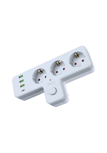 Vea VE-23088 3 Soketli 3xUSB + Type-C Çocuk ve Termal Korumalı Anahtarlı Priz