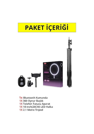 Bluetooth Kumandalı 10 Inç Ring Light Youtuber Selfie Işığı 2.1 M