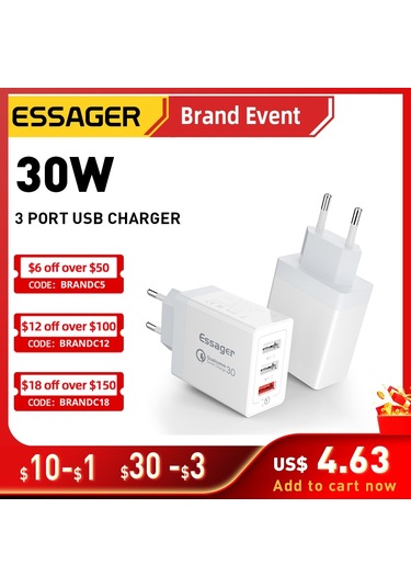 Essager 30w Usb Tip C Şarj Cihazı Hızlı Şarj 3.0 İphone Uyumlu 14 Samsung Xiaomi 3 Port Çoklu Fiş Duvar Cep Telefonu Hızlı Şarj
