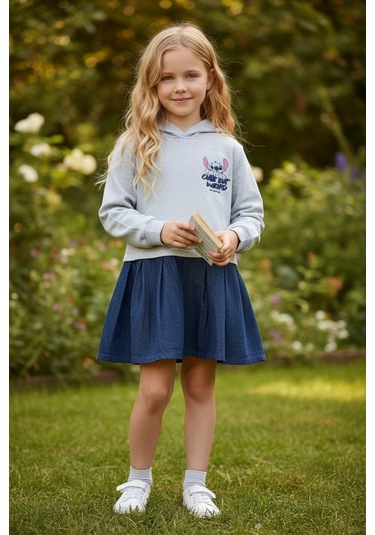 Stitch Kız Çocuk Elbise Gri