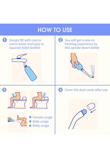 Yuntech01 Mavi 500ml Taşınabilir El Tipi Bidet - 2 Adet Uzun Fön, Seyahat Çantası Ve Toz Kapaklı Hijyen Aleti Mavi