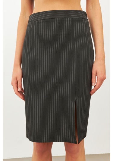 Stella Pulvis Siyah Simli Yırtmaçlı Mini Kalem Etek Siyah