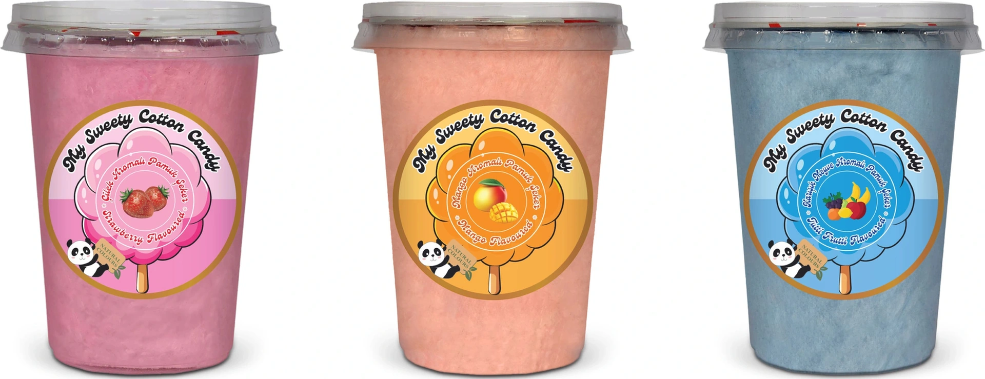 Çilek, Mango, Tutti Frutti Aromalı 3'lü Gurme Pamuk Şekerler