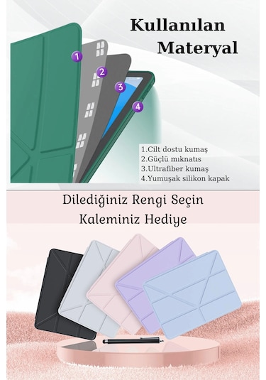 İpad 11. Nesil A16 2025 Uyumlu 10.9 İnç Kalem Bölmeli Standlı Fuchsia Tri Folding Tablet Kılıfı Tablet Kılıfı