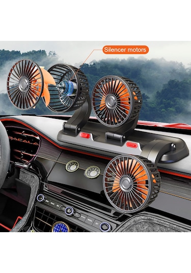 Vkemall 12v Otomobil Fanı - 3 Lü Çıkışlı, 2 Hızlı, 360 Dönebilen, Yüksek Güçlü Soğutucu + Park Etiket Numarası
