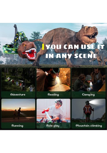 Dofolink Çocuklar İçin Dinozor Şekilli Şapka Feneri - Usb Şarjlı, Işıklı Ve Sesli, Outdoor Maceralar İçin Güvenli Oyuncak Çok Renkli