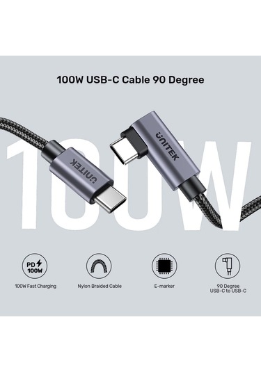Unitek Type-c To Type-c 100w 1 Mt 90 Açı Hızlı Şarj Kablosu Rrc9unı0006