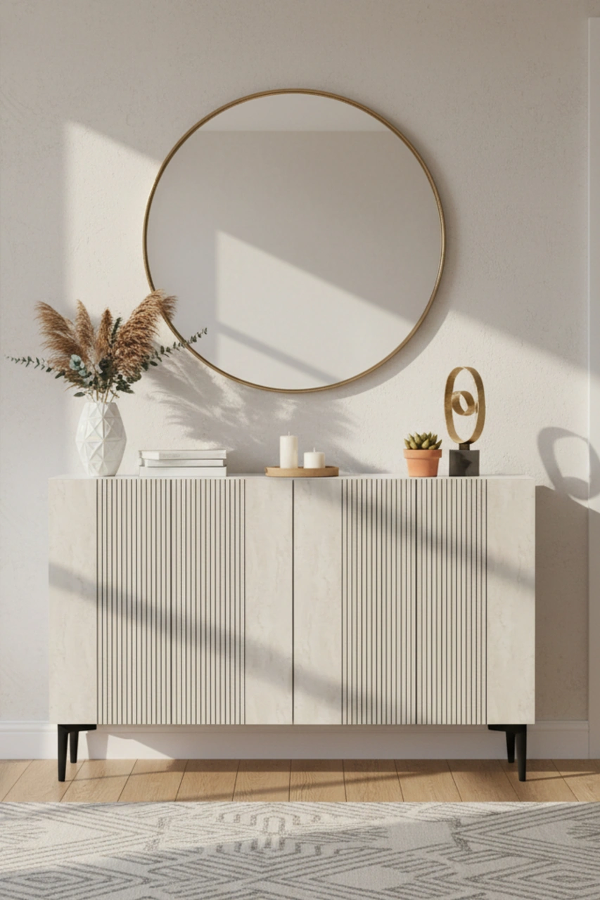 Ka1203bt Corsa120 Konsol, Kahve Köşesi, Tv Sehpası Beyaz-traverten Kapak 120cm Beyaz