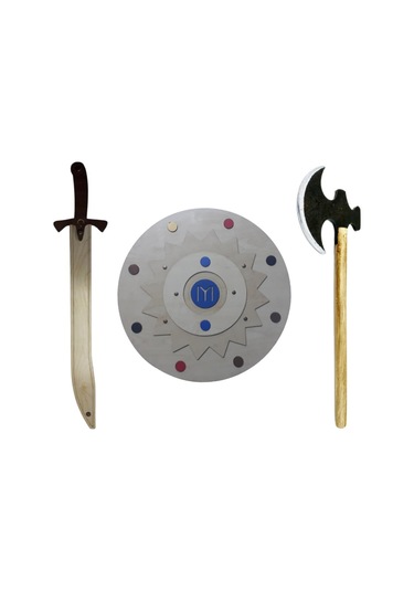 Ahşap Oyuncak Seti 3'lü Kayı Kalkanı + Kılıcı ve  Baltası