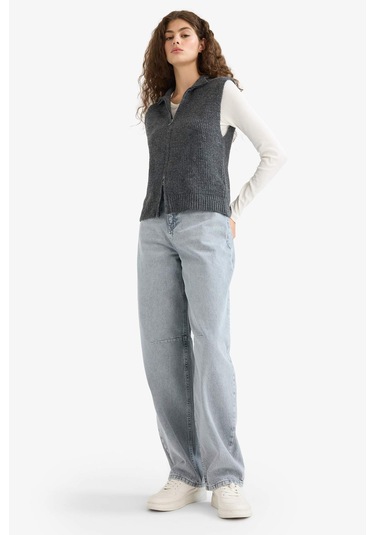 Defacto Regular Fit Yarım Balıkçı Yaka Yelek E8195ax25wnar191 Antrasit