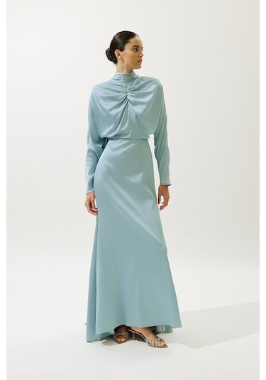 L'amour Taşlı Abiye Elbise Mavi Mavi